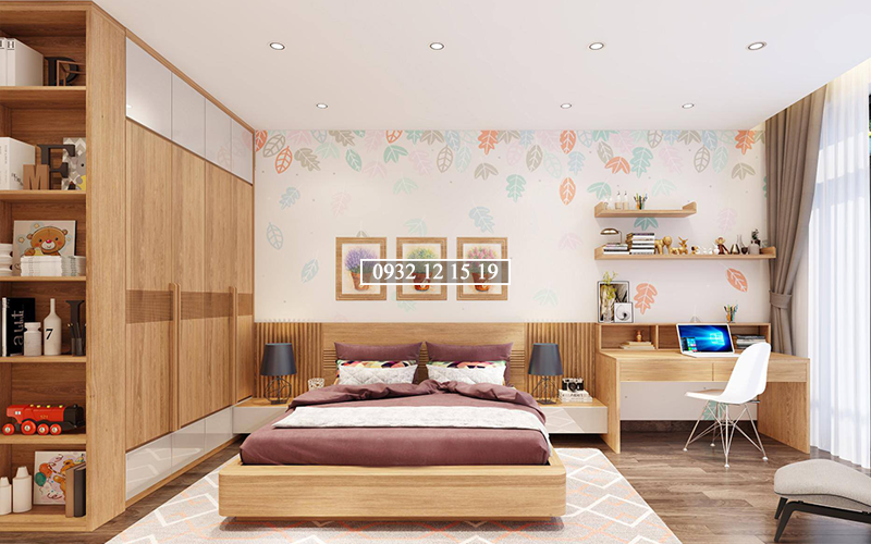 Giường ngủ gỗ sồi có màu sắc sáng và thanh lịch