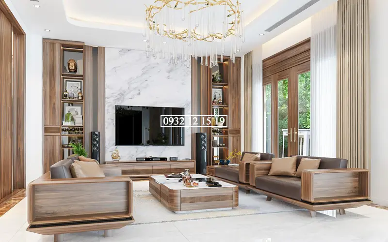 Sofa gỗ cho phòng khách có diện tích trung bình